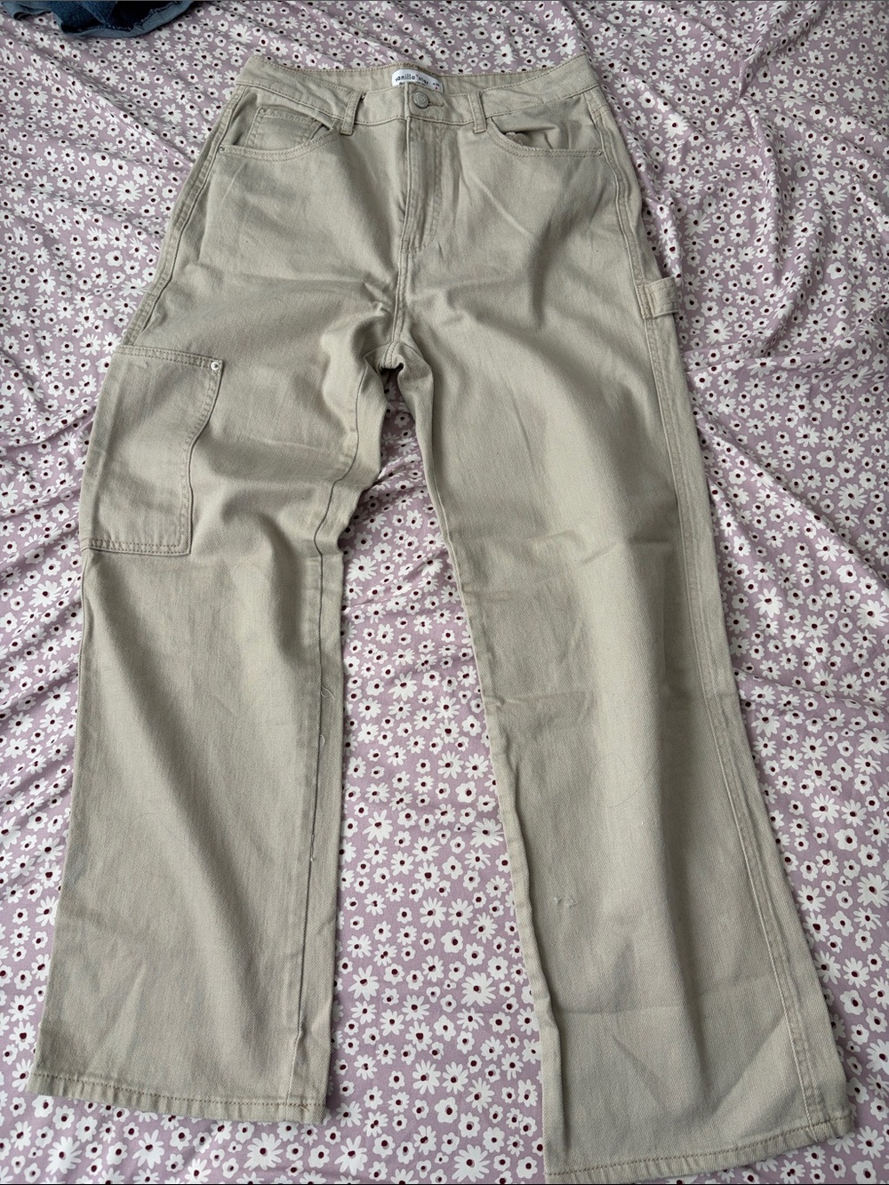 Vanilla Star Beige Straight-Leg Carpenter Pants